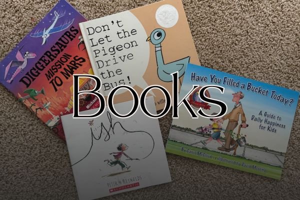 kids books in the background with text overlay that reads "books"