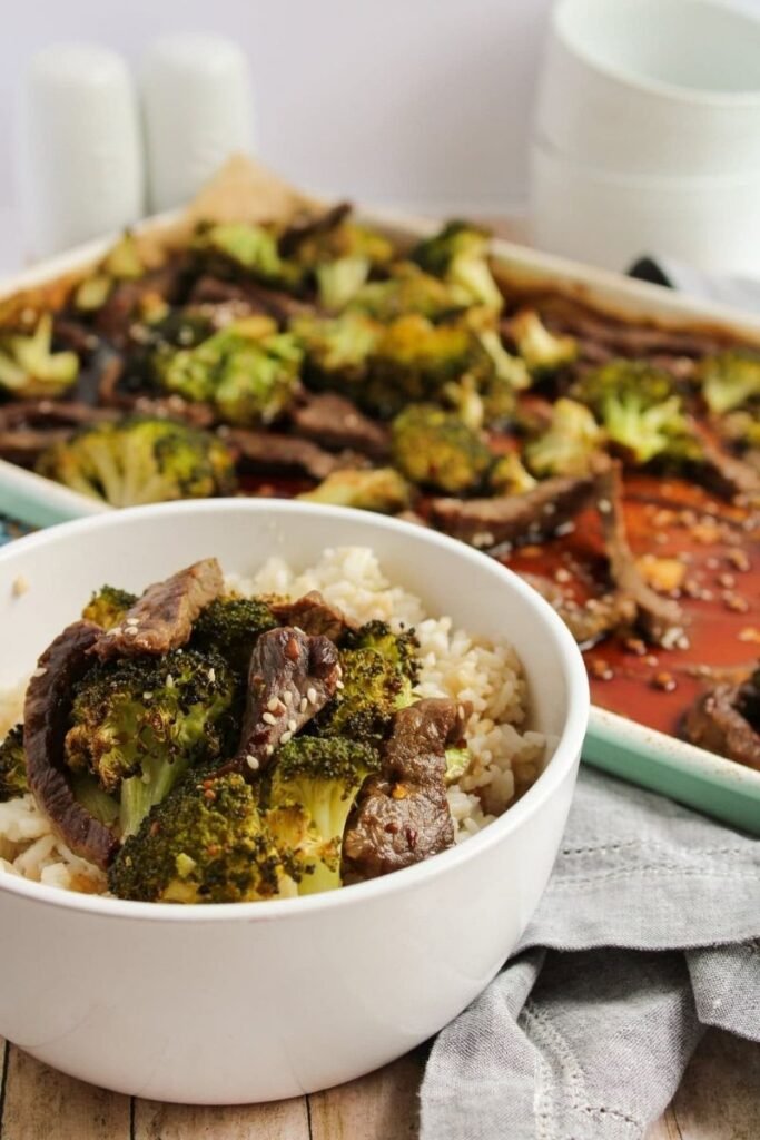 image of broccoli and beef sheet pan recipe from The Cookin Chicks