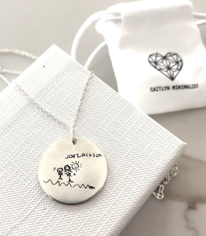 Close up image of Caitlyn Minimalist custom art work necklace